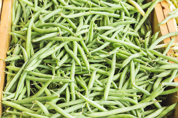 Green String Beans in Wooden crate