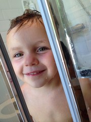 young girl in shower