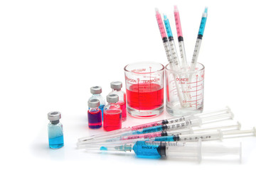 Medical bottles, ampoule, syringe and pills , Medical concept