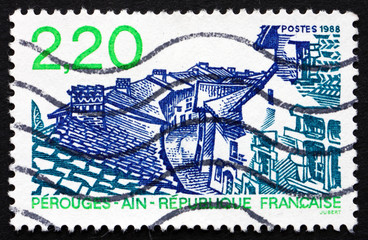 Postage stamp France 1988 View of Perouges, Ain