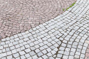 Red and Gray Cobblestone pattern in the street ground bulgaria