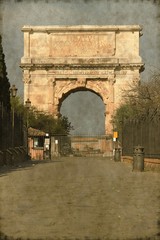 Fototapeta na wymiar Łuk Tytusa w Rzymie, Włochy - Vintage