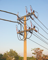 Electric pole and cable wiring in Thailand