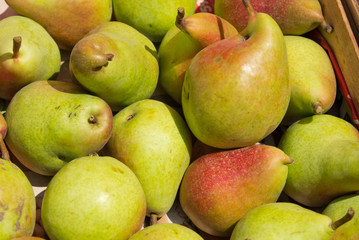 pears on sale in crates