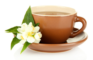 Cup of tea with jasmine, isolated on white