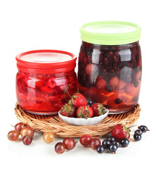 Home made berry jam isolated on white