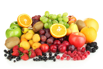 Fresh fruits and berries isolated on white