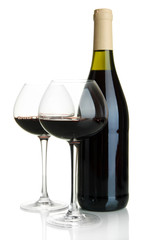 Red wine isolated on white
