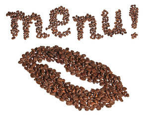 Coffee bean, menu, isolated on white
