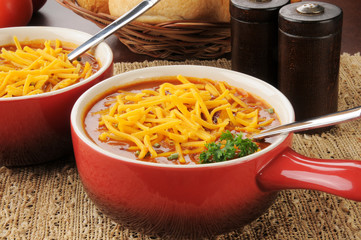 Chili con carne topped with cheese