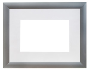 modern wide silver picture frame with grey mat