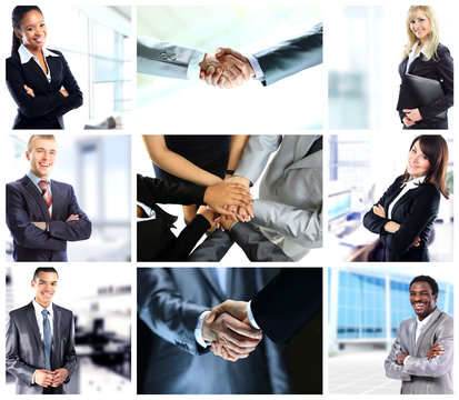 Business theme photo collage composed of different images