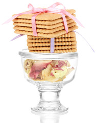 Sweet cookies tied with colorful ribbons isolated on white