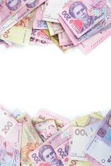 Pile of Ukrainian money, isolated on white