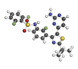 Dabrafenib melanoma cancer drug, chemical structure.