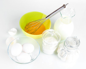 Ingredients for dough isolated on white