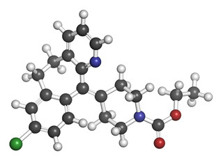 Loratadine antihistamine drug, chemical structure.
