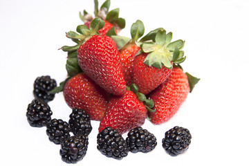 Fresh ripe strawberry with blackberry isolated