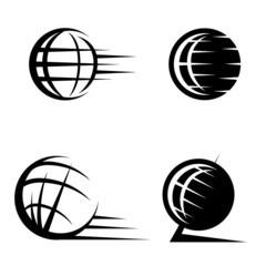 black and white set icons in the shape of the planet