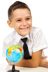 Schoolboy with a globe