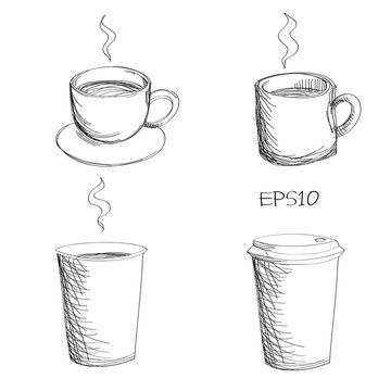 Sketching of variety of coffee cup