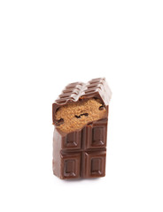 Broken chocolate bar with filling.