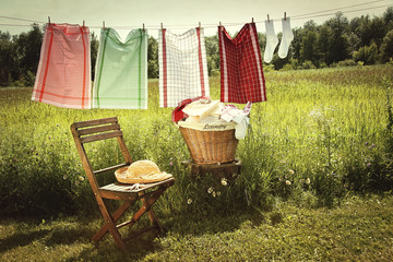Washing day with laundry on clothesline - 55062734