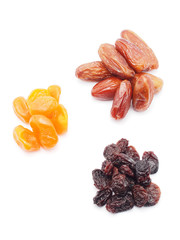 Dried fruits on white background