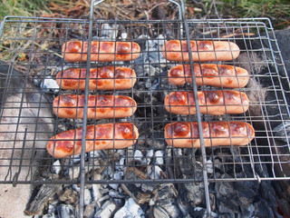 sausages on the fire
