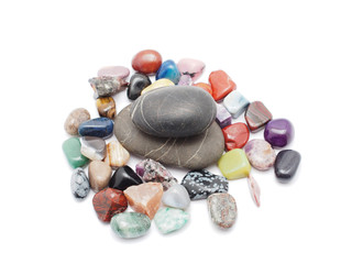 minerals and pebble on a white background