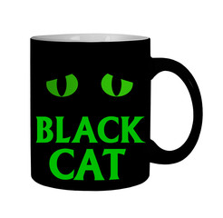 Black cat eyes mug, isolated