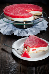 Diet seasonal cake with watermelon jelly and mascarpone cheese