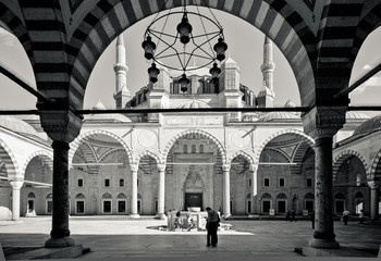 Black and White Turkish Mosque with tradtional architecture