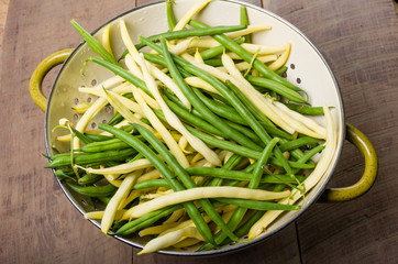 Bowl of fresh picked yellow and green beans