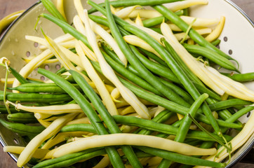 Bowl of fresh picked yellow and green beans