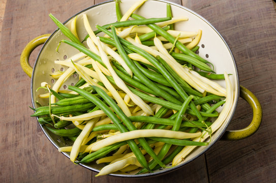 Bowl of fresh picked yellow and green beans