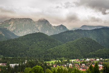 View of the mountain village in summer