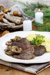 Roasted beef with mushrooms