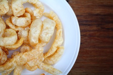 Fried Pork Skin on wood