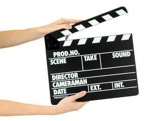 Movie production clapper board isolated on white