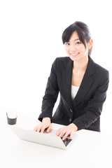 asian businesswoman working on white background