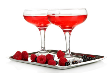 Jelly with fresh berries isolated on white