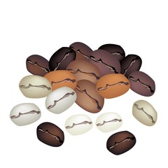 Different Colors of Coffee Beans Stack on White Background