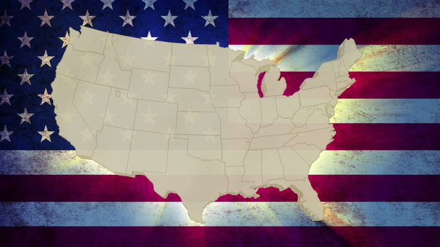 Unites States America map with national flag, old glory