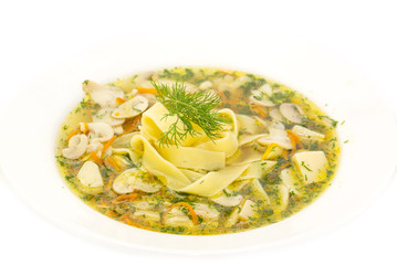 soup of vegetables and mushrooms in a restaurant