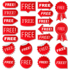 Free labels, collection of red stickers