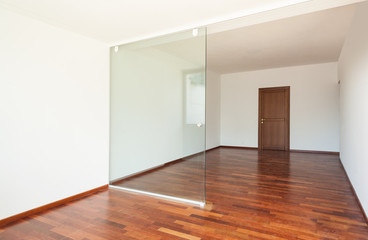 interior apartment, wide room with glass wall