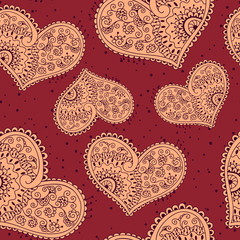 Seamless pattern with hearts with floral ornament