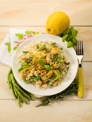 barley risotto with mushroom artichoke white meat and green bean