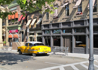 very old taxi typical of the United States